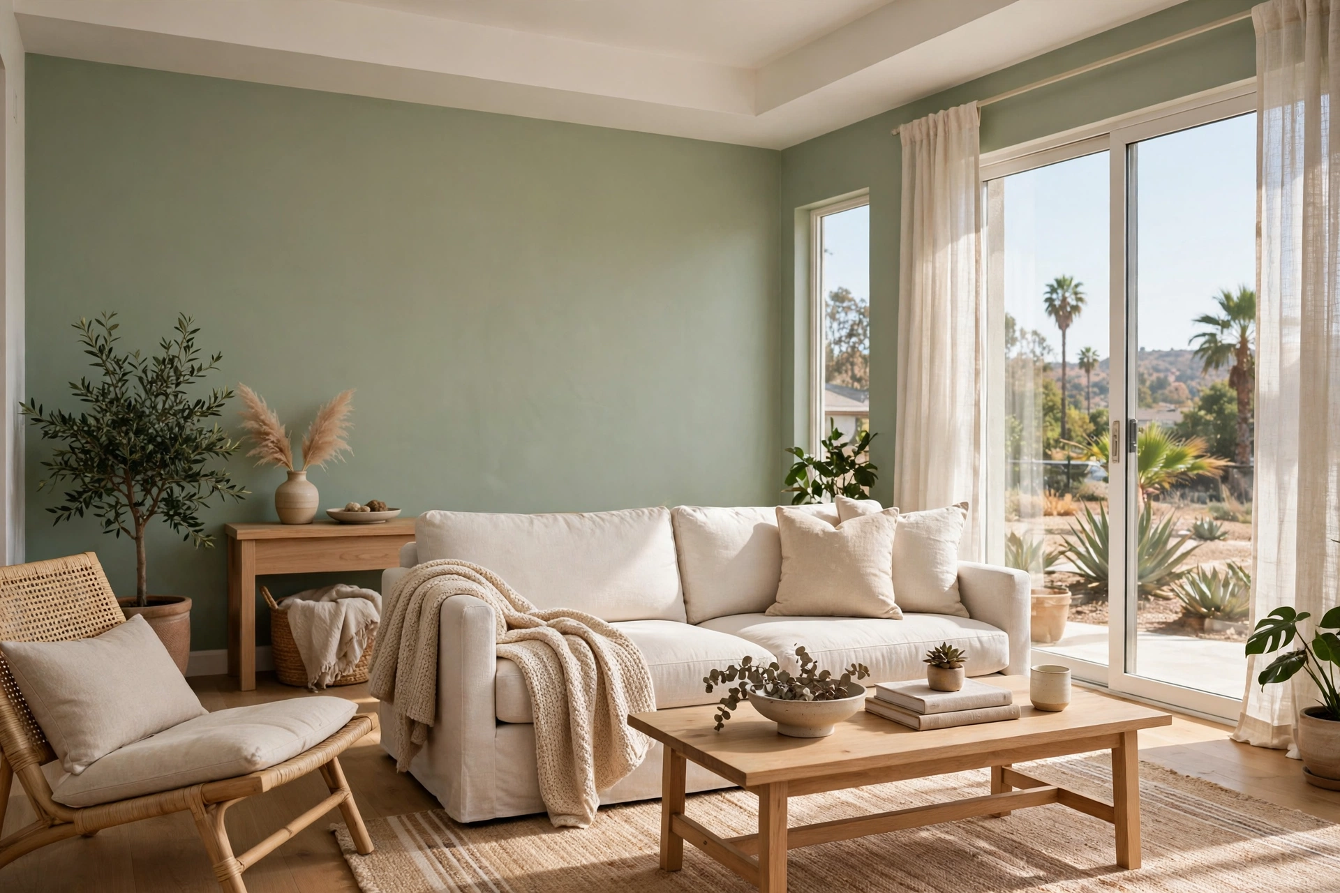 Freshly painted living room in soft green